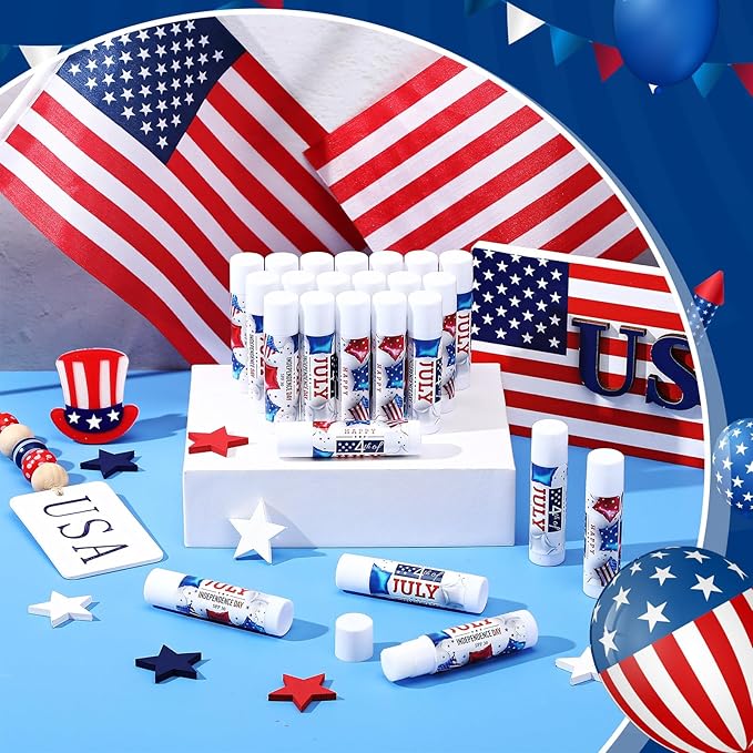 24 Pcs SPF 30 Lip Balm Bulk for Summer Wedding Baby Shower 4th of July Party Sunscreen Lip Balm Sticks Outdoor Travel Sunscreen Care Lip Balm for Thank You Gifts Party Supplies (4th of July)-BrightBean Baby