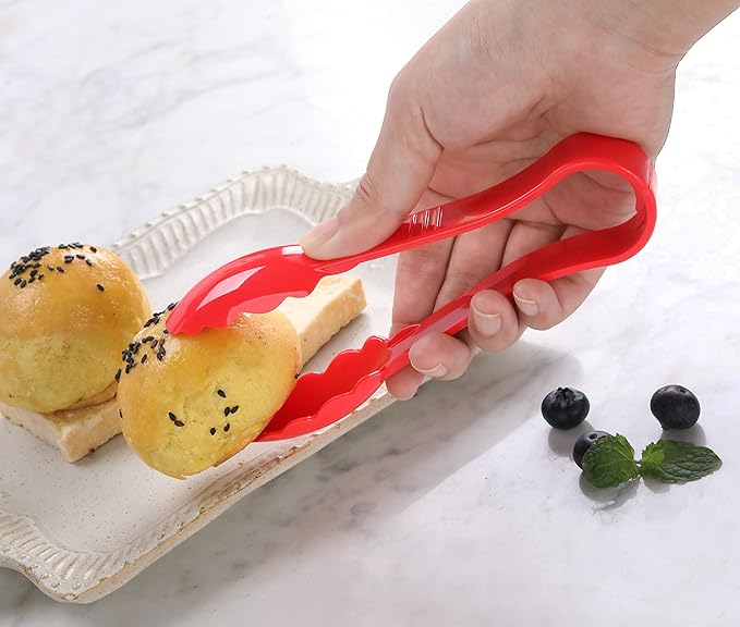 New Star Foodservice 35728 Utility Tong, High Heat Plastic, Scalloped, 6 inch, Set of 12, Red