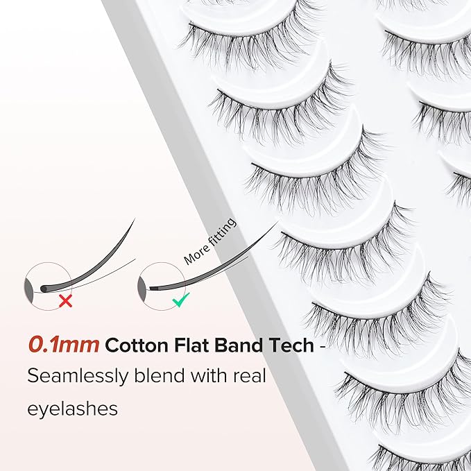 Natural Lashes Wispy False Eyelashes 10mm Short Lashes 3D Volume Strip Lashes Fake Eyelashes Siligli Lashes Thin Band Curly Eye Lashes Pack 10 pair-BrightBean Baby