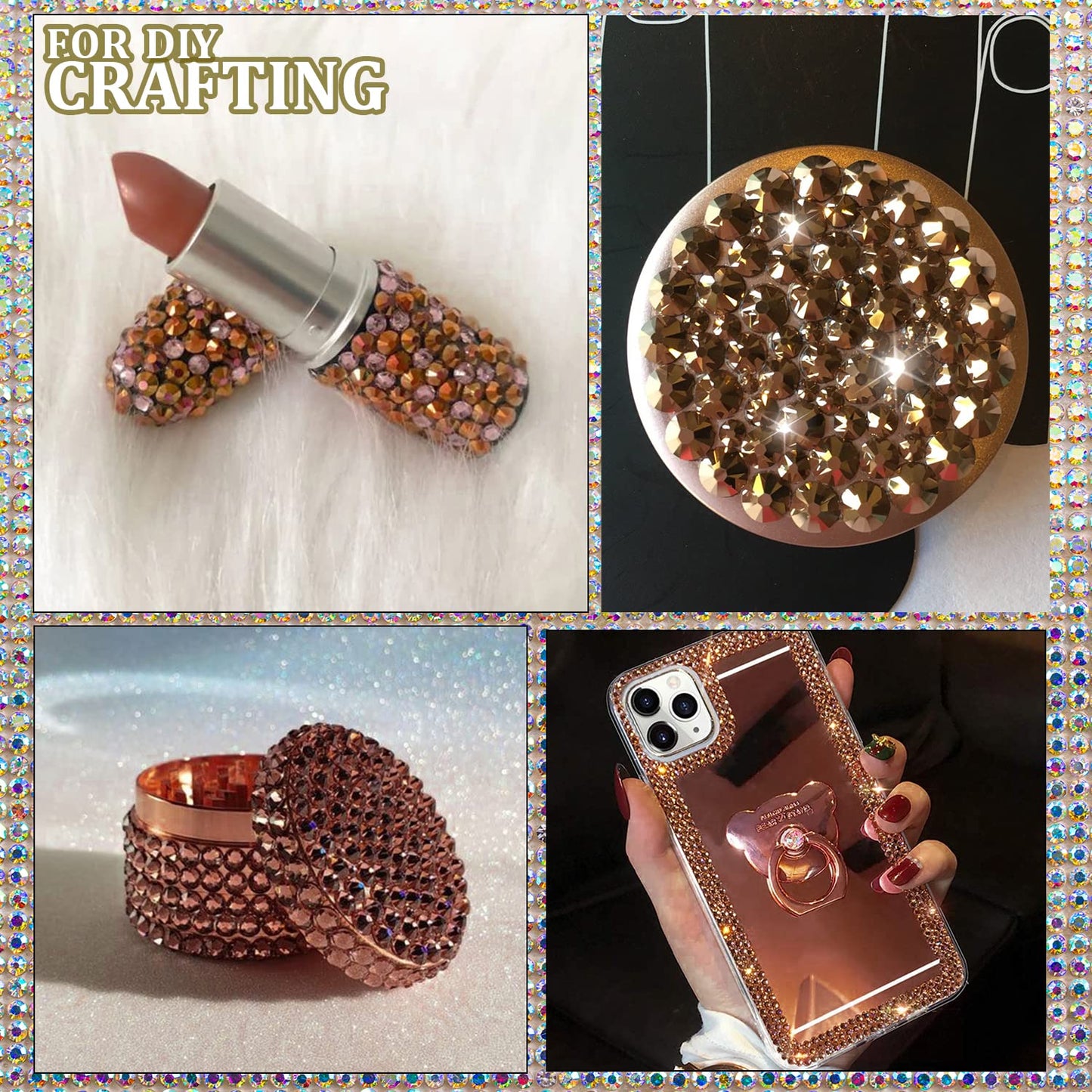 One Pack 2000 Pcs of Flatback Round Rose Gold Rhinestones 6 Sizes (1.5-6 mm) with Nail Art Rhinestone Picker Pencil and Tweezers for DIY and Salon Use-BrightBean Baby