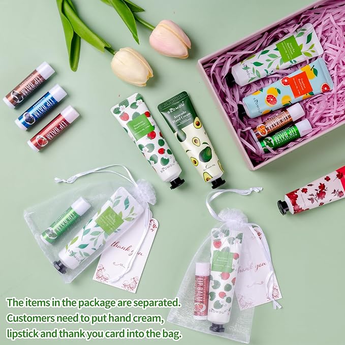 50 Set Bridal Shower Favors for Guests,Hand Cream Bulk and Lip Balm Bulk for Bridal Wedding or Baby Shower Party Gifts for Adults with Organza Bag Thank You Card-BrightBean Baby