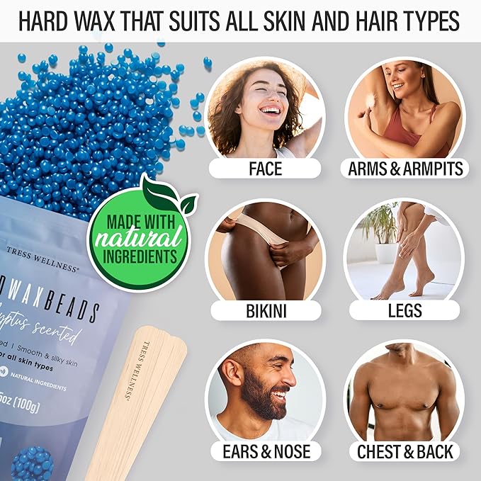 Tress Wellness Waxing Kit for Sensitive Skin – Safe for Face & Skin, Prep & Aftercare Spray, Easy to Use – At-Home Kit for Face, Bikini, Brazilian & Full Body, Black & White-BrightBean Baby