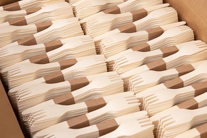 Disposable Wooden Cutlery Set - 100% Home Compostable - 2000 Forks, 6.5" Wooden Forks, Eco-Friendly, Organic, Sustainable and Carbon Neutral Certified