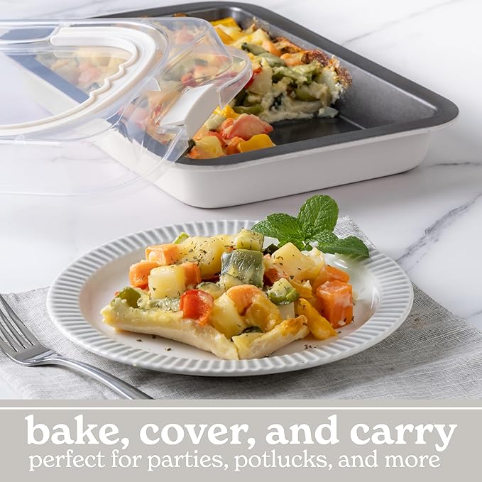 Country Kitchen Baking Pans Set - 10 Piece Non-Stick Cake Pans with Carry Lids for Easy Storage & Travel, Perfect for Parties - Stackable, Cream