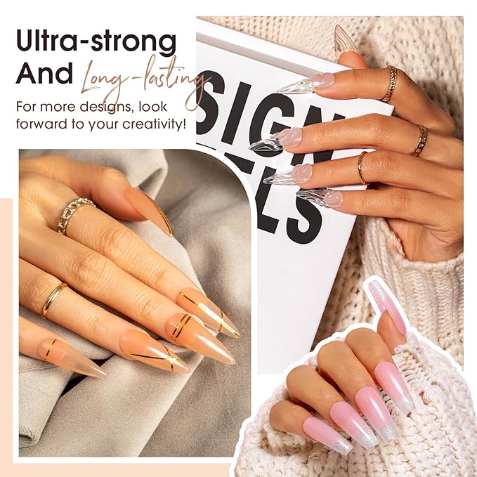 ROSALIND Poly Nail Gel Kit -8 Colors + Nail Art Accessories Kit Neon Poly Nails Gel Kit Starter Kit With Slip Solution Pro Clear Bright Colors Nail Extensions Gel Set with Mini UV Lamp-BrightBean Baby