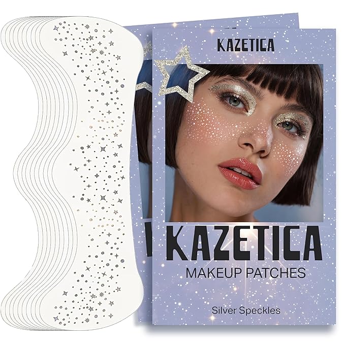 Glitter Freckles Face Tattoo, 10 Pcs Silver Face Glitter Freckles for Women, Festival Outfits for Women Rave Accessories Fake Tattoos, Sparkle Makeup Patches, Waterproof Speckles Patches,Mini Makeup-BrightBean Baby