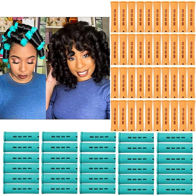 70pcs Perm Rods Set for Women's Natural Hair - Orange and Green Cold Wave Hair Rollers for Curling Long or Short Hair, DIY Hairdressing Tools-BrightBean Baby