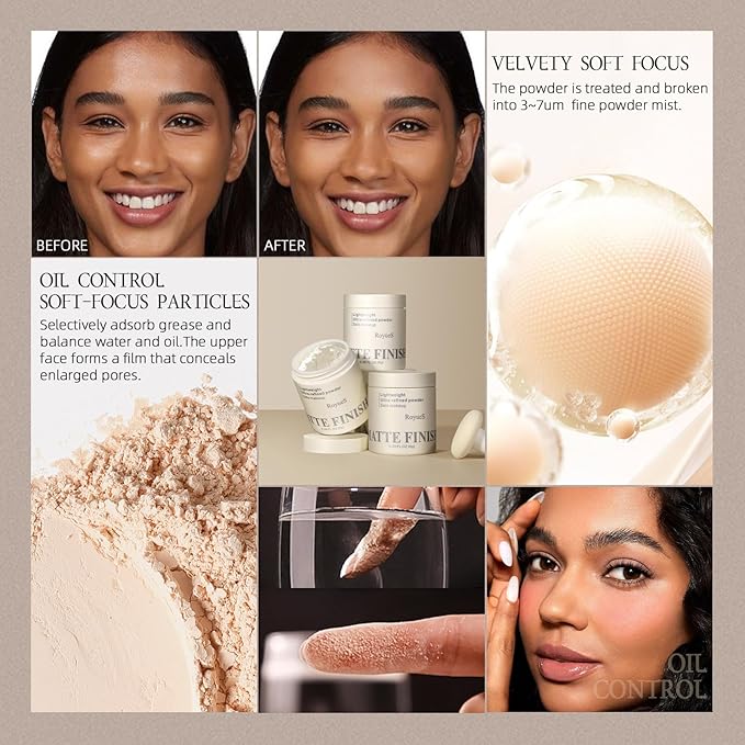 Nude Translucent Makeup Setting Powder, Waterproof High-Definition Traceless Powder Matte Setting Makeup, Long-Lasting Oil Control, Minimizes Pores and Fine Lines Loose Cosmetics, 03-BrightBean Baby