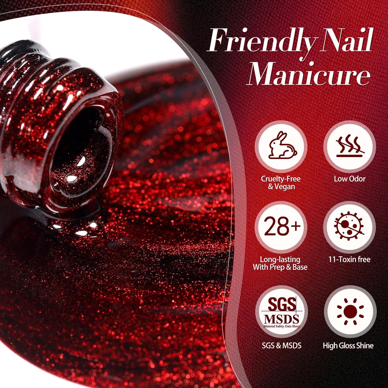 Born Pretty Cat Magnetic Eye Gel Nail Polish, Red Holographic Glitter Shiny Sparkle Crystal Gel Nail Polish Magnetic Nail Polish Salon DIY at Home 15mL-BrightBean Baby