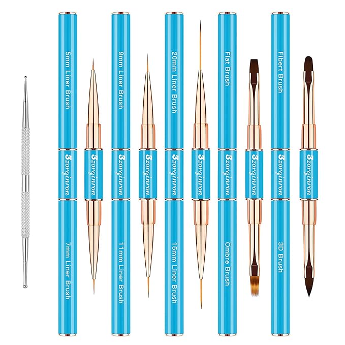 Nail Art Bushes Set, Professional 5Pcs Double-Ended Nail Brush Kit for Details, Long Lines, Ombre & 3D Design-Perfect for DIY Manicures & Salons (Blue)-BrightBean Baby