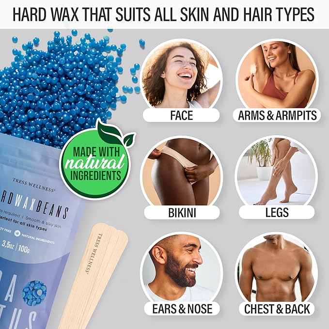 Tress Wellness Waxing Kit for Sensitive Skin – Safe for Face & Skin, Prep & Aftercare Spray, Easy to Use – At-Home Kit for Face, Bikini, Brazilian & Full Body - Digital Display, Grey Mountain-BrightBean Baby