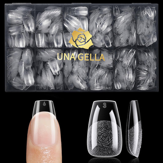 UNA GELLA Short Coffin Nail Tips, 600Pcs Short Coffin Gel Nails Tips Pre Etched 12 Sizes Soft Gel Fake Nails Tips Pre-file Full Cover for Nail Extension Home DIY Salon with Box-BrightBean Baby