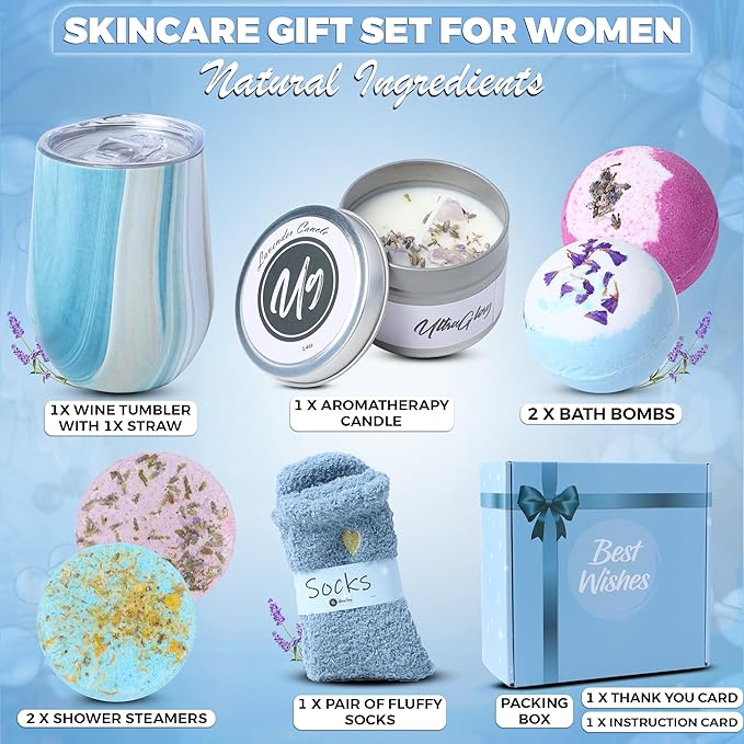 Spa Kit for Women - Spa birthday gifts for women - Relaxing Spa kit Basket- Self Care Package for women - lavender Relaxing Spa Gift Set - Spa Gift Set for Women, Sisters and Mothers Day-BrightBean Baby
