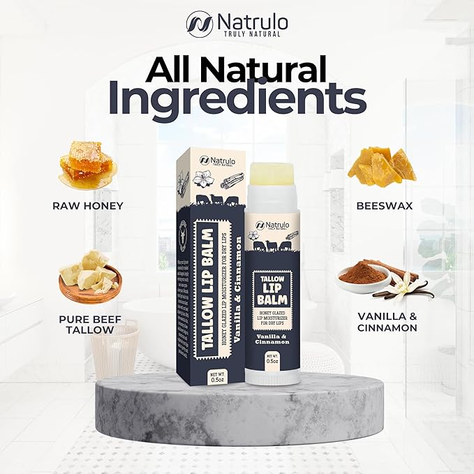 Beef Tallow Lip Balm – Natural Tallow Beeswax Chapstick – Hydrating Moisturizer Grass Fed Bison Tallow Balm Lip Care – Soothes Chapped, Dry Lips, Sensitive Skin – Long Lasting & Vitamin Rich USA-Made-BrightBean Baby