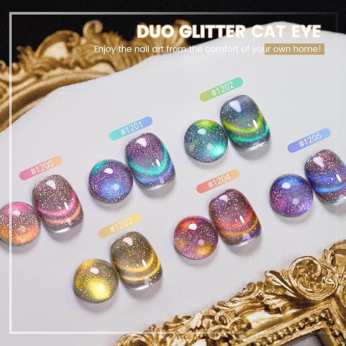 RARJSM 9D Chameleon Glass Cat Eye Gel Nail Polish Set 6Pcs Pink Purple Blue Green Yellow Multi Color Cateye Galaxy Shimmer Gradient Effect with Magnetic Stick UV LED Curing Require Home Salon-BrightBean Baby