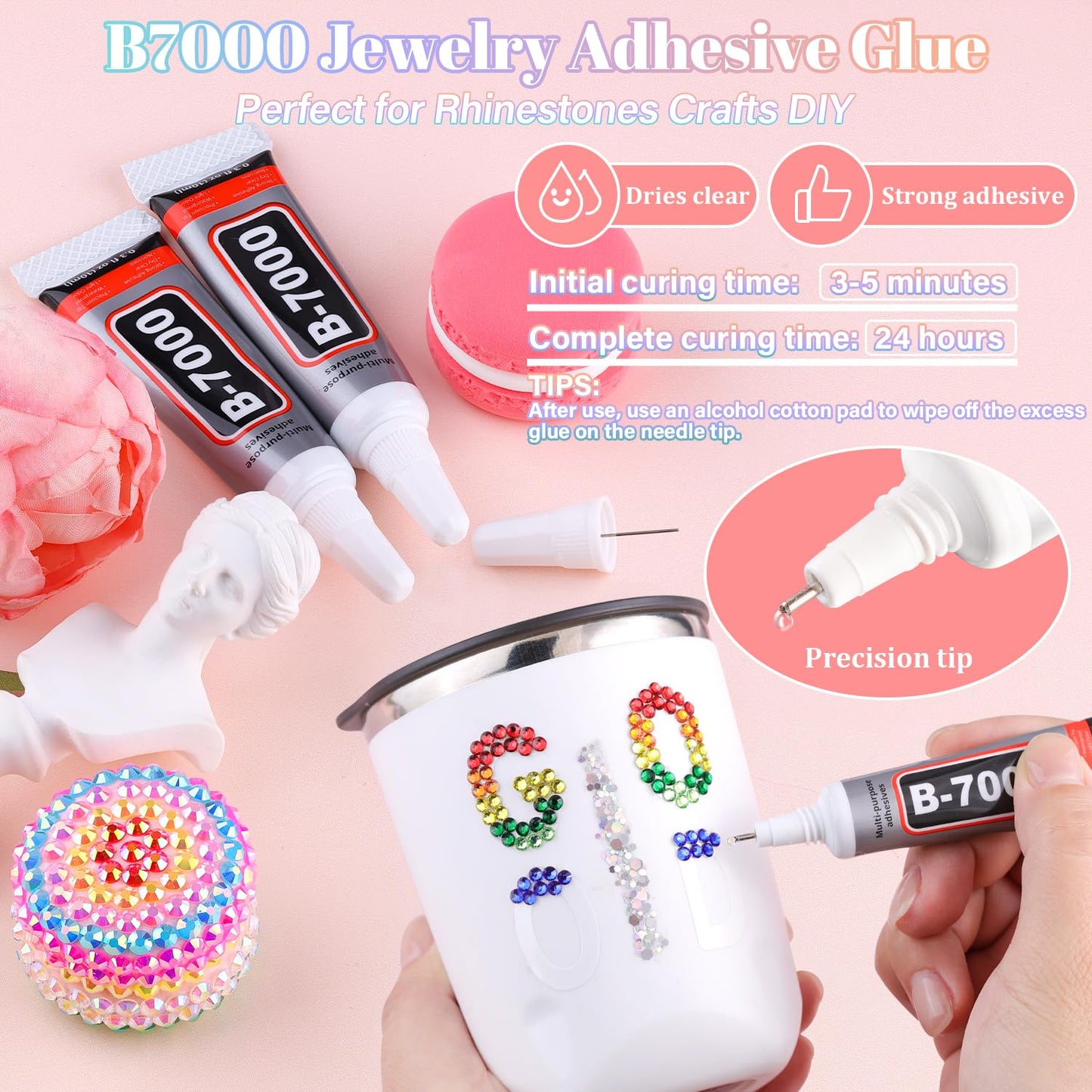 6600Pcs Resin Rhinestones with 3Pcs B7000 Jewelry Glue for Crafting, Multicolors 5mm Non Hotfix Flatback Gems, Bedazzling Crystal for DIY Crafts Clothing Tumblers Mugs Shoes Fabric Decor Nail Art-BrightBean Baby