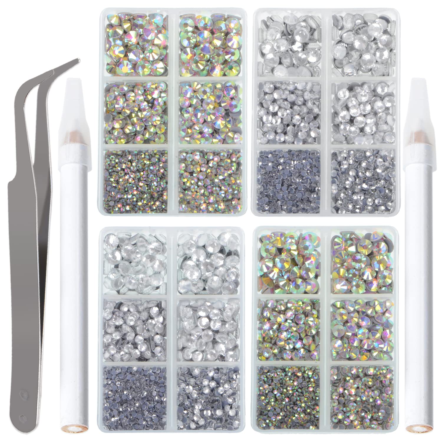 LPBeads 10000pcs Hotfix Rhinestones Flatback Glass Clear and AB Crystal Rhinestone with Tweezers and Picking Pen for Crafts Clothes Nail Art-BrightBean Baby