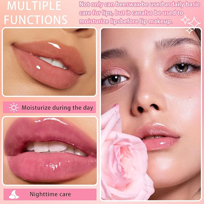 2PCS Bee Lip Balm,Hydrating Honey Pot Lip Balm with Stick,Non-Greasy Silky Sleeping Lip Mask Set,Long Lasting Lip Scrubs Moisturizer for Dry Cracked Lips（Honey ＋Strawberry）-BrightBean Baby