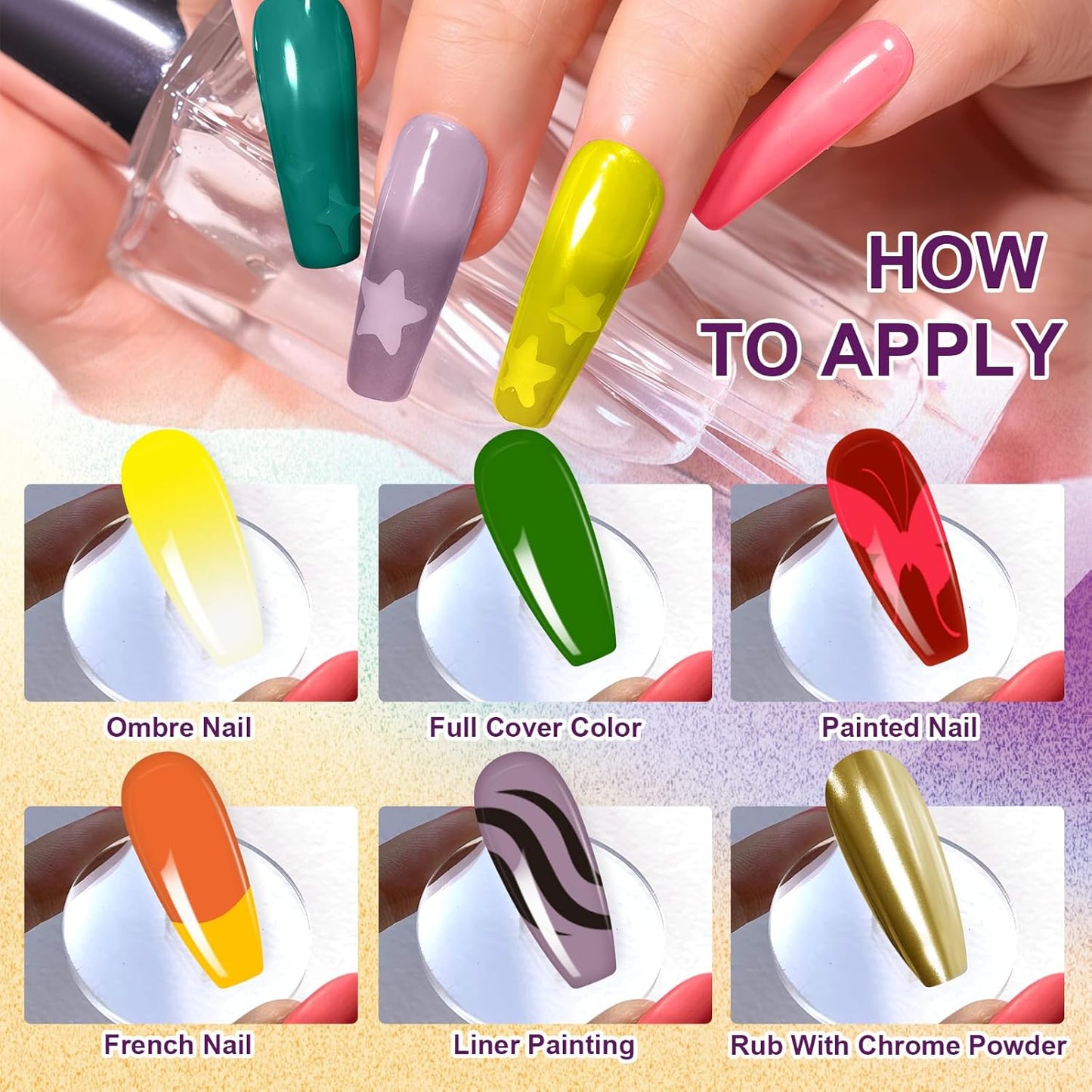 Gradient Painting Gel, 9 Bright Colors Ombre Gel Nail Polish for Pigment Pat Aura Nails French Ma nicure Soak Off UV Long-lasting No-wipe Home Salon DIY Nail Art Vegetable Salad-BrightBean Baby