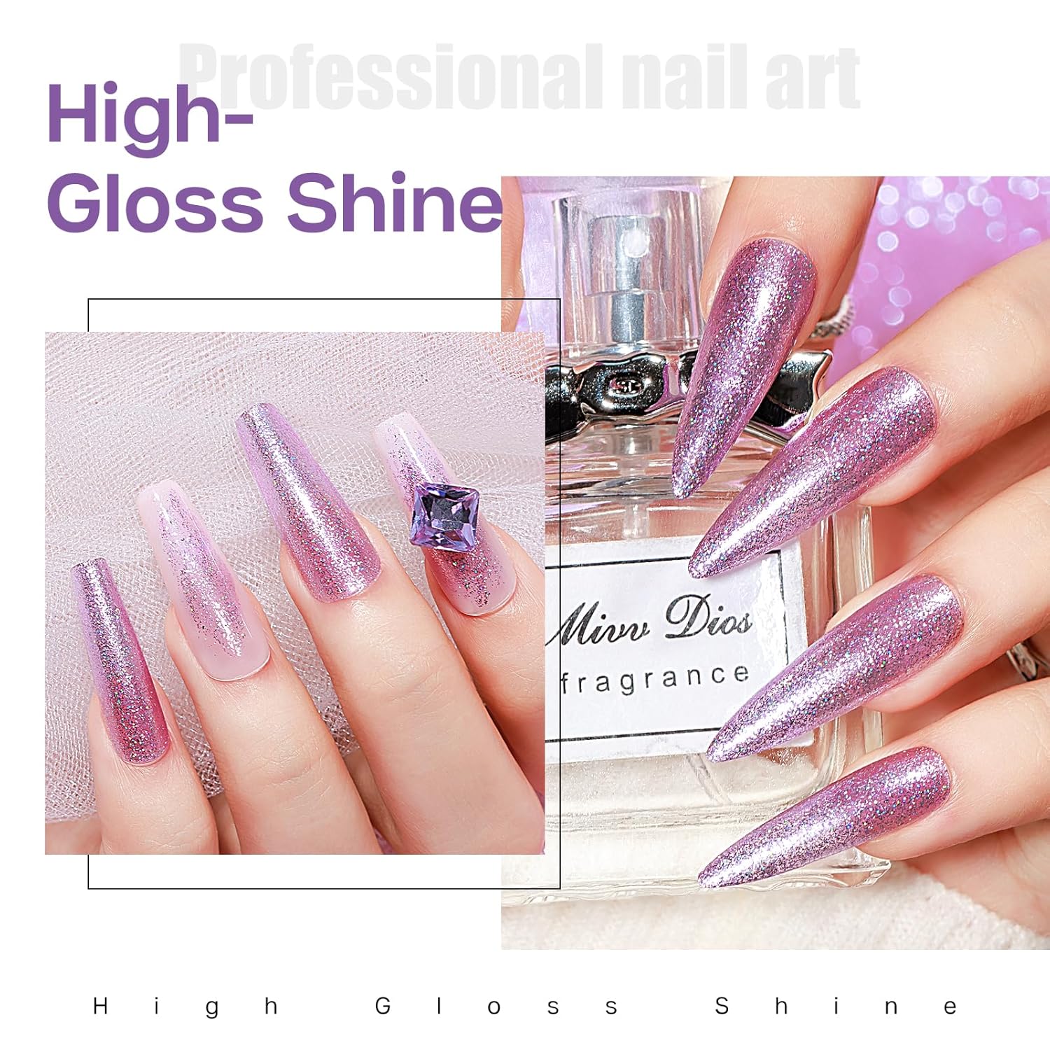 MIZHSE Quick Dry Glitter Purple Nail Polish, Shimmery Nail Polish Air Drying Fast, 15ml High Glossy Sparkly Shiny Nail Art Salon Manicure Home-BrightBean Baby