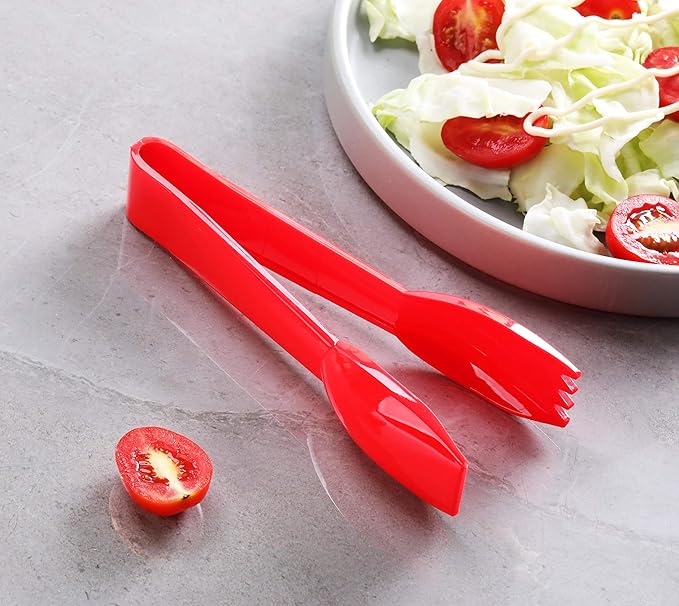 New Star Foodservice 35605 Utility Tong, High Heat Plastic, Straight Edge, 6 Inch, Set of 12, Red