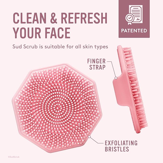 Sud Scrub® Antimicrobial Silicone Face Scrubber, 1 Pack, Gentle Face Exfoliator for Sensitive Skin, Eco Friendly Facial Cleansing Brush, Exfoliating Face Brush for Men and Women (Pink)-BrightBean Baby