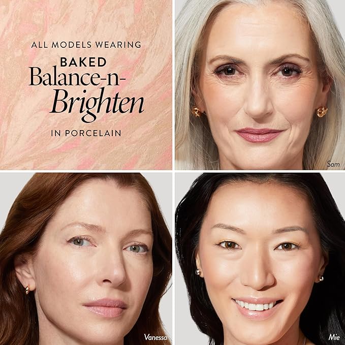 LAURA GELLER NEW YORK Award-Winning Baked Balance-n-Brighten To Go Travel Size Color Correcting Powder Foundation - Porcelain - Buildable Light to Medium Coverage - Demi-Matte Natural-BrightBean Baby