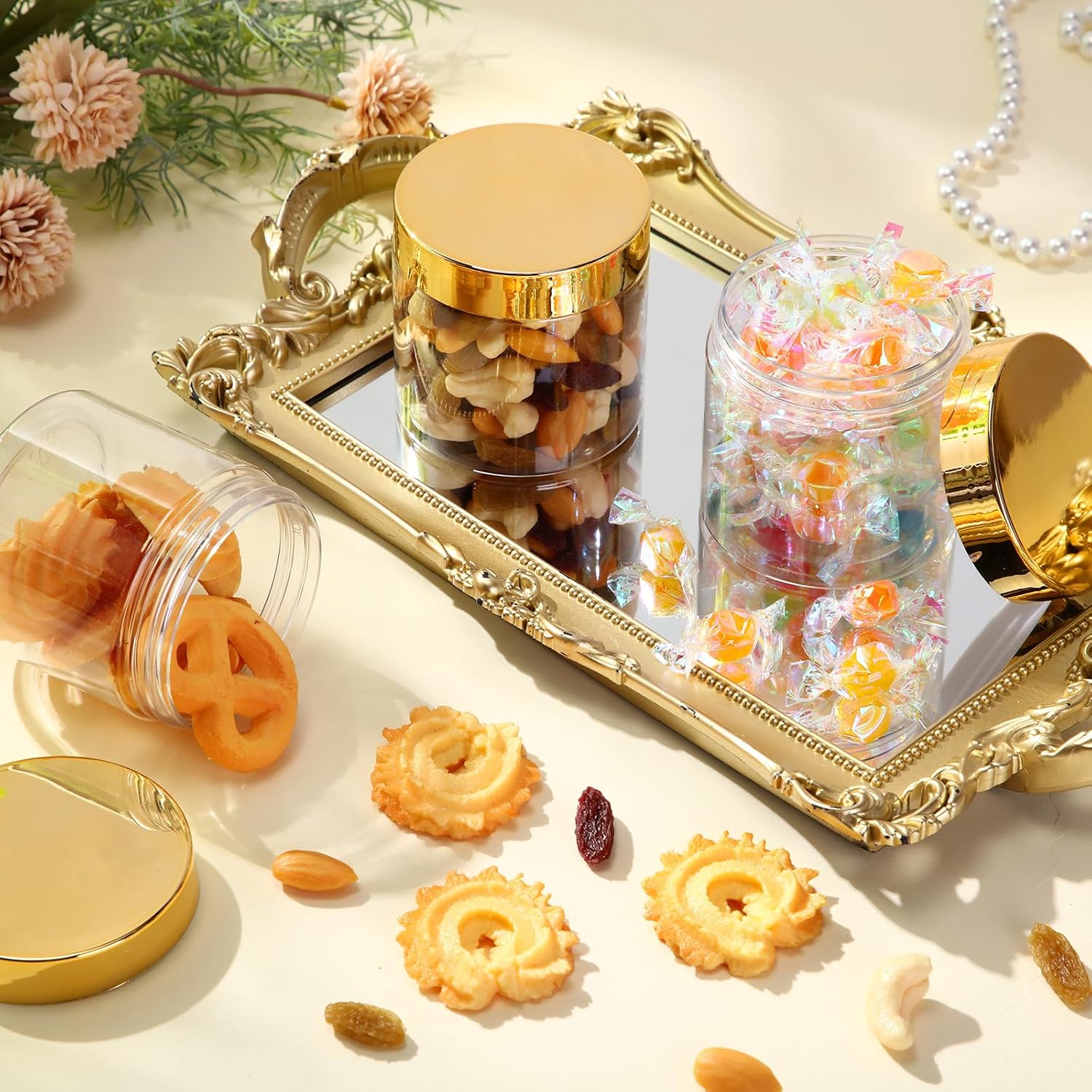 SATINIOR 100 Pcs Plastic Jars with Lids Small Containers Lids Wide Mouth Small Plastic Containers for Lotion Cream Rhinestones Body Butters Travel Storage(8 oz,Gold)-BrightBean Baby