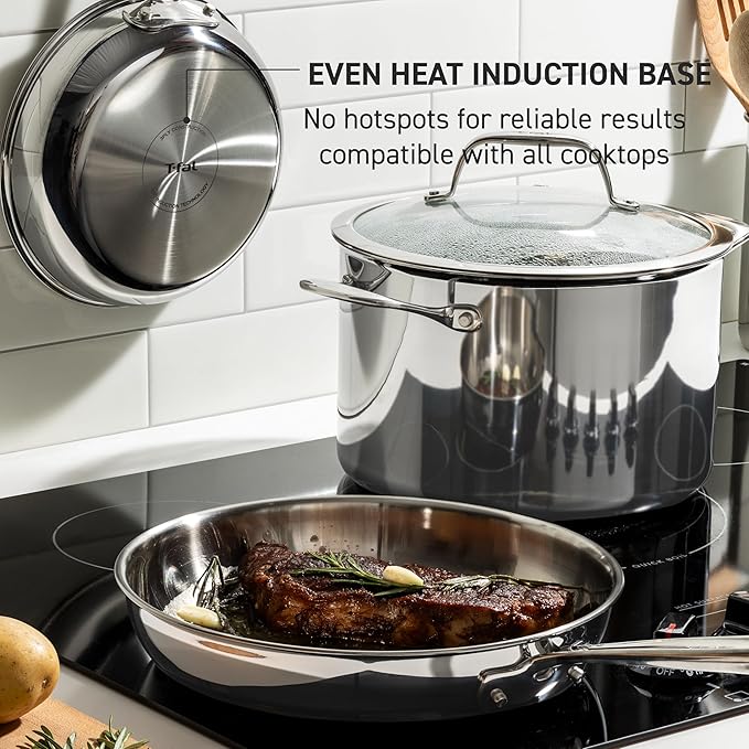 T-Fal Pro Tri-Ply Stainless Steel Cookware Set 3 Piece - Induction Compatible Silver