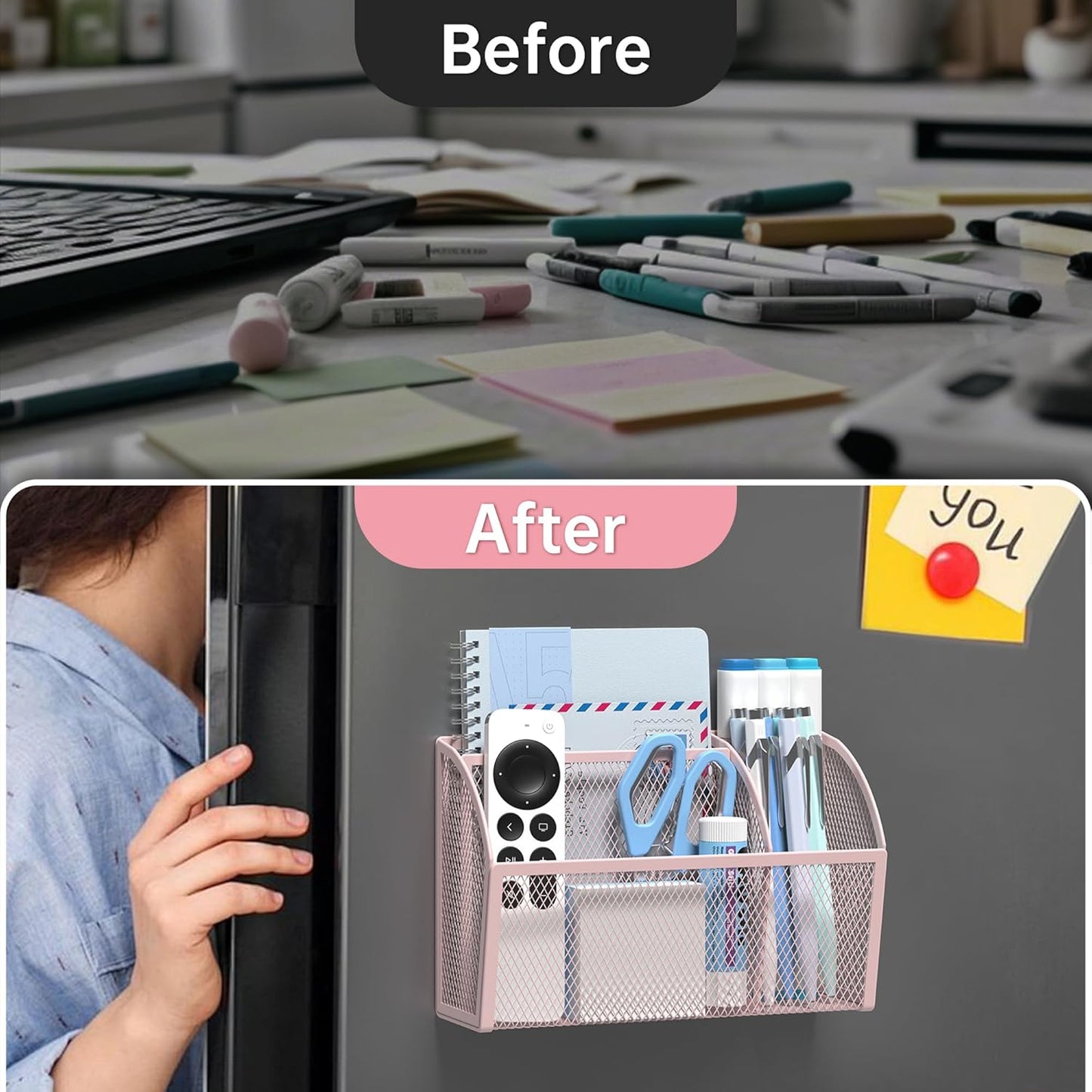 YINGHUA Strong Magnetic Pen Holder for Whiteboard and Refrigerator 3 Compartments Metal Mesh Organizer Space Saving Shelf for Office School Home and Locker - Pink-BrightBean Baby