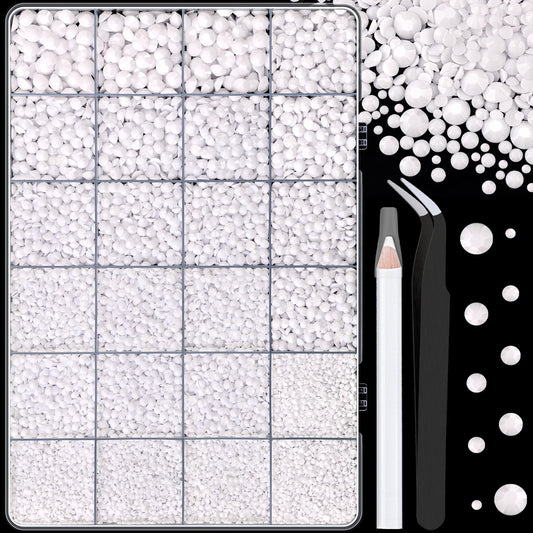25000Pcs Resin Rhinestones with Tweezers for Crafting, White 2-6mm Mixed Sizes Non Hotfix Flatback Gems, Bedazzling Crystal for DIY Craft Clothing Mugs Tumblers Shoes Fabric Decor Nail Art-BrightBean Baby