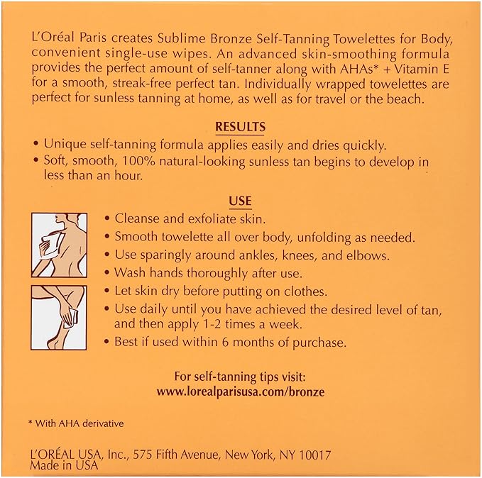 L'Oreal Paris Sublime Bronze Self Tanning Towelettes, Streak-Free, Natural Looking Tan, 6 ct-BrightBean Baby
