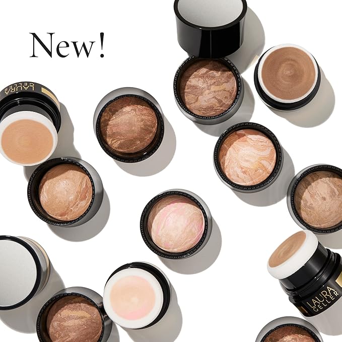 LAURA GELLER NEW YORK Award-Winning Baked Balance-n-Brighten To Go Travel Size Color Correcting Powder Foundation - Golden Medium - Buildable Light to Medium Coverage - Demi-Matte Natural-BrightBean Baby