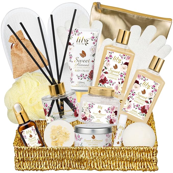 Mothers Day Gifts for Mom Spa Gift Basket Set for Women 17-Piece Almond Luxury Spa Gift Set Bath & Body Care Kit with Shower Gel, Body Cream | Valentine's, Christmas, Birthday Gifts for Her, Wife, Mom-BrightBean Baby
