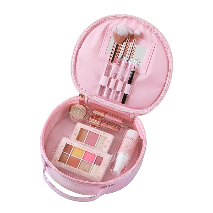 Profusion Cosmetics Frosted Snow Sparkle 19 PC Beauty Box, 1Pc Gorgeous Travel Bag, Eyeliner Pencil, Lip Gloss, Face Mist, 2Pc Lip Mask, 3 Pc Makeup Brushes and 3 Shade Face Palette, 8 Shade Palette-BrightBean Baby