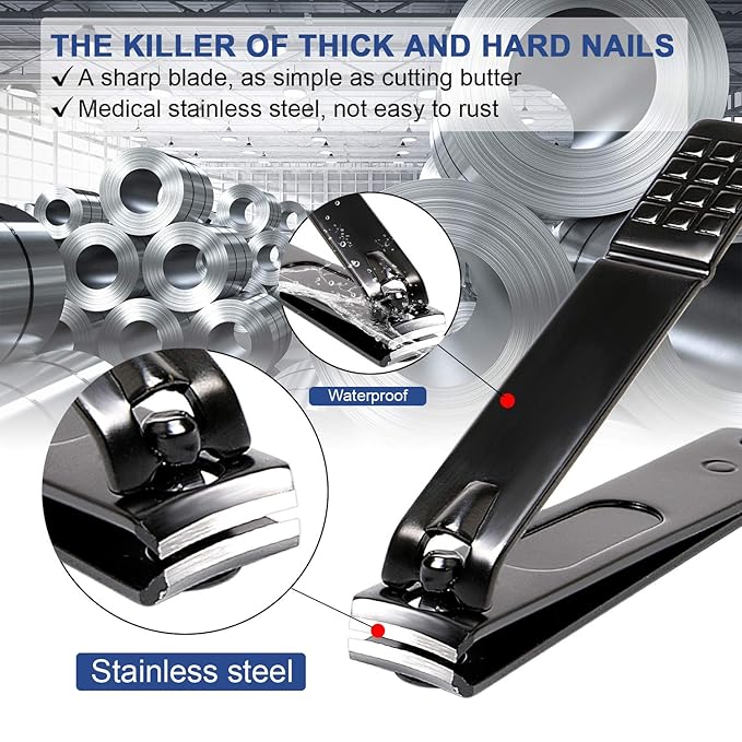 Manicure Pedicure Kit Nail Clippers Set Fingernails & Toenails Vibrissac Scissor 5 Pieces Best Care Tools for Man & Women with Travel Case (Gray/Black_A) (Gray/Black_A)-BrightBean Baby