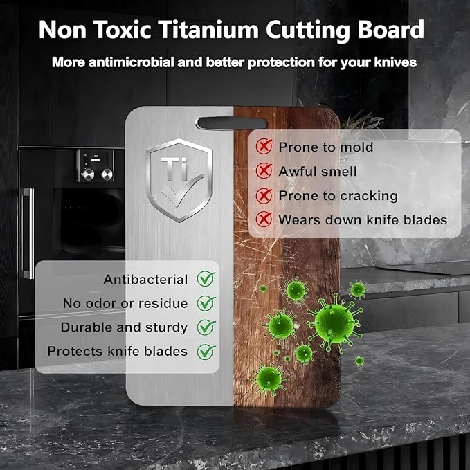 Titanium Cutting Board, Double Sided 2025 New Titanium Cutting Boards for Kitchen, Non Toxic Non Slip, Chopping Board, Dishwasher Safe, Easy to Clean (14"L x 10"W)