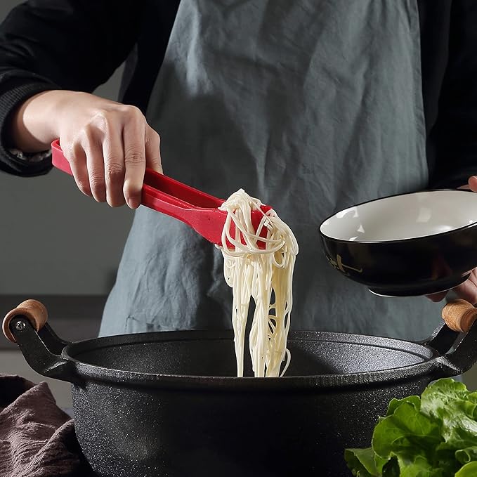 Mu&Ti Silicone Kitchen Tongs 2-in-1 11 In Premium Stainless Steel Barbecue Clamp Multipurpose BBQ Clamp Spatula for Gripper Bread Clip/Fried Steak Clamp/Flipping Fish/Beefsteak Flipper Two Set(Red)