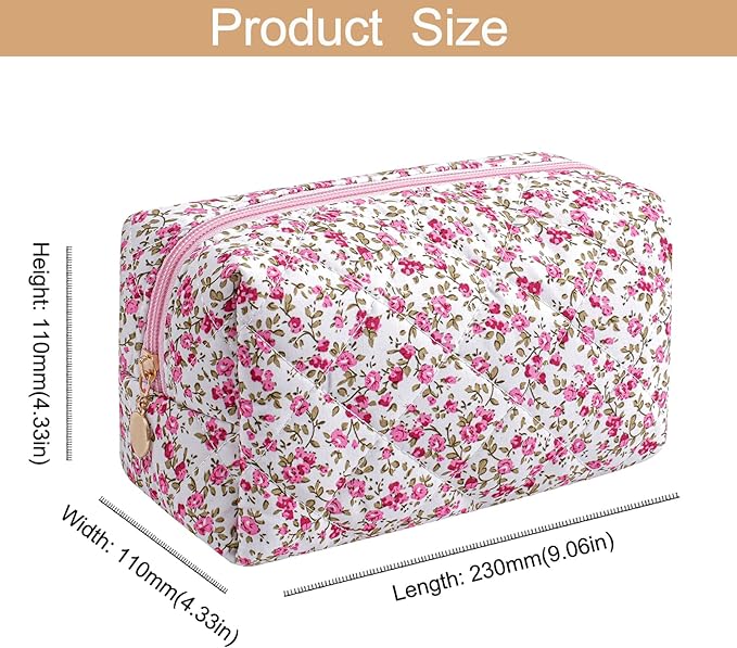 Makeup Bag Travel Cosmetic Bag for Women Girls, Zipper Make Up Pouch, Floral Flowers Toiletry Organizer Makeup, Portable Storage Cosmetic Travel Cloth Bag (Red-Floral)-BrightBean Baby