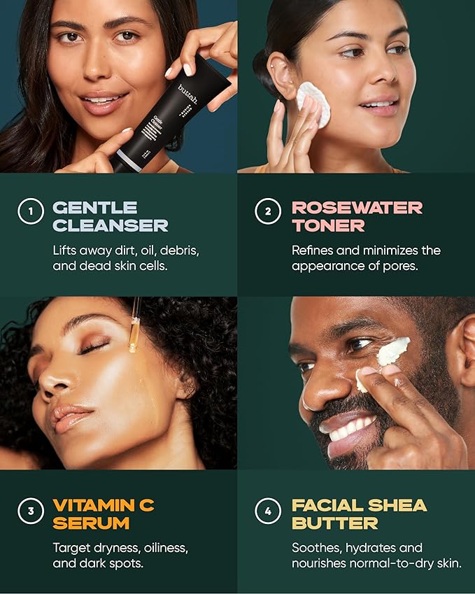 Buttah Skin Supreme Kit for Melanin Rich Skin | Facial Shea Butter 2 oz | Vitamin C Serum 1 oz | Cleanser 3.4 oz | Rosewater Toner 3.4 oz | Black Owned Skincare-BrightBean Baby