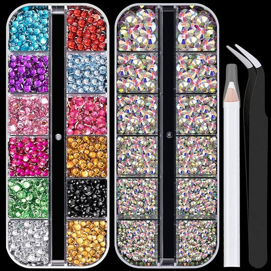 Flat Back Rhinestone Kits Colorful Rhinestones+Crystal AB Gems With Picker Pencil And Tweezer For Home DIY And Professional Nail Art-BrightBean Baby