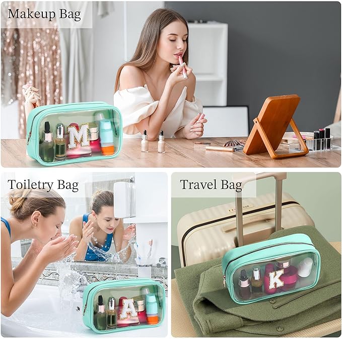 YOOLIFE Initial Make Up Bag Travel Toiletry Bag, Clear Makeup Bag Preppy Cosmetic Bags Organizer Travel Essentials Gifts for Women Teen Girlfriend Teacher Mom Birthday 12 Year Old Girl Gifts Blue T-BrightBean Baby