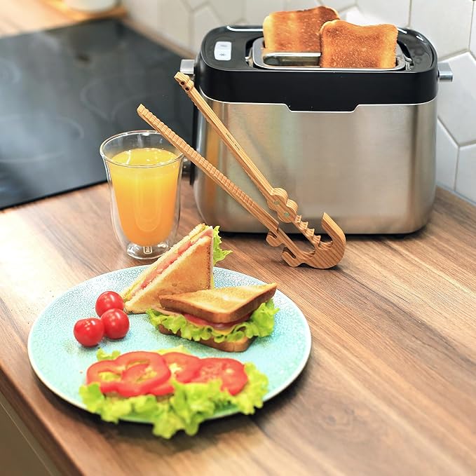 Crocodile-Shaped Wooden Toaster Tongs | 11-Inch Magnetic Kitchen Utensil for Cooking, Camping, and Outdoor Use | Fun, Easy Storage, Superior Grip | Great for Kids & Adults, Toast, BBQ