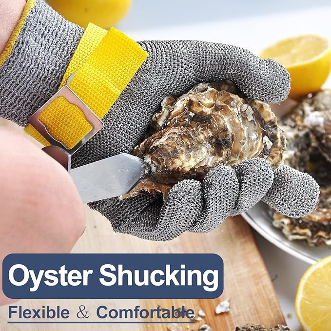 Dowellife ANSI A9 Cut Resistant Glove Food Grade, Stainless Steel Mesh Metal Knife Cutting Glove for Butcher Oyster Shucking Kitchen Mandoline Chef Slicing Fish Fillet (Large)