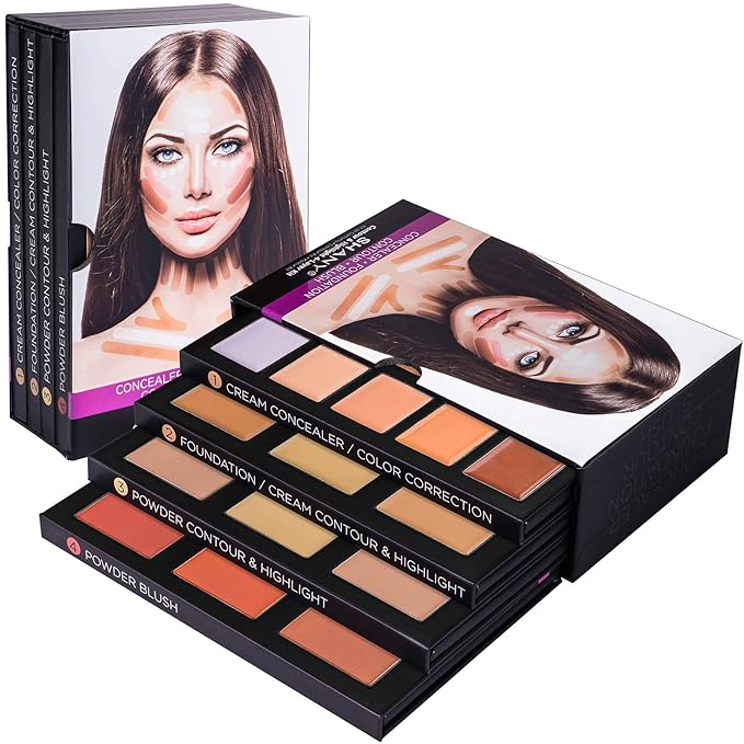 SHANY 4-Layer Contour and Highlight Makeup Kit - Set of Concealer Palette, Color Corrector, Makeup Foundation Palette, Contour Highlight, and Blush Palettes Sets-BrightBean Baby