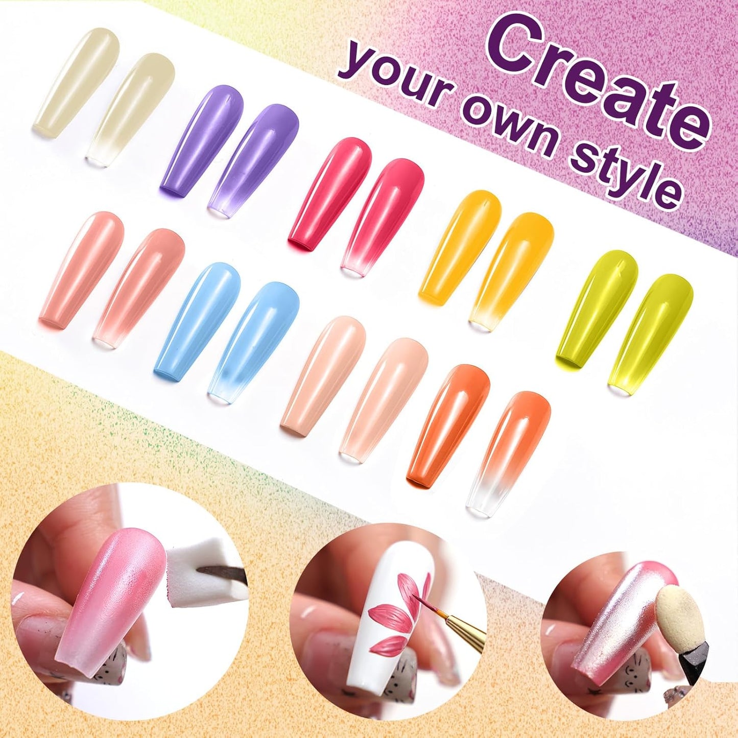 Gradient Painting Gel, 9 Bright Colors Ombre Gel Nail Polish Orange Yellow Blue for Pigment Pat Aura Nails French Manicure Soak Off UV Long-lasting Home Salon DIY Nail Art Joy Tints-BrightBean Baby
