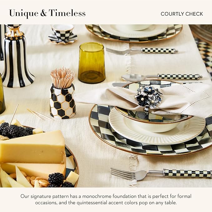 MACKENZIE-CHILDS Enamel Charger Plate, Charger Decoration for Dinner Plates or Home Decor, 12 Inches, Black-and-White Courtly Check, Set of 1