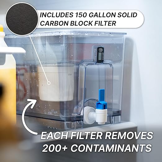 Epic Pure Countertop Water Filter Dispenser for Drinking Water. 36 Cup 150 Gallon Filter. BPA Free Removes Fluoride, Chlorine, Lead Water Purifier Large Water Jug Dispenser
