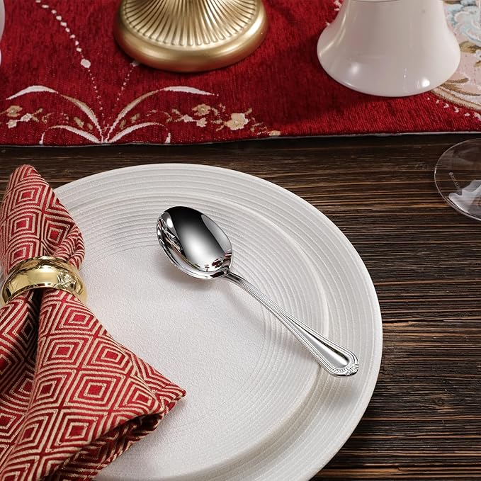 KEAWELL Pearl Edge 4-Piece Premium Spoon Set, 18/10 Stainless Steel, Fine Silverware Spoons with Refined Bead Design, Brightly Polished, Dishwasher Safe (Silver, 6.3" Condiment Spoons)