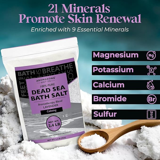 Aromasong Pure Dead Sea Salt for Soaking with 100% Natural Lavender, 2.43 LB - Spa Bath Salt Fine Grain - Body Wash Scrub - Soak for Women & Men- Bulk Resealable Pack-BrightBean Baby